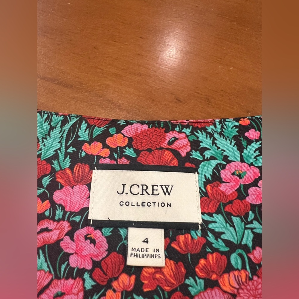 J.Crew Collection Drapey Puff Sleeve Dress Ratti Red Blooms Size 4 Maxi Sheath - Picture 9 of 16